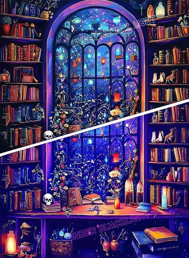 TUGCAY Blacklight Bookshelf Tapestry UV Reactive Magic Books Tapestry Fantasy Library Skull Tapestries Gothic Magical Potion Bottle Wall Hanging for Bedroom Dorm Decor(51.2 x 59.1 inches) - Image 5